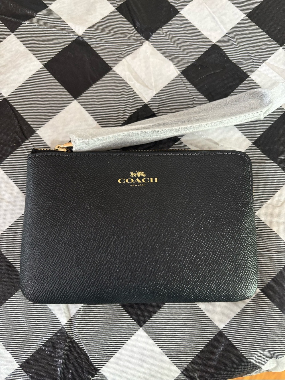 Coach Black Leather Wristlet with Gold Logo